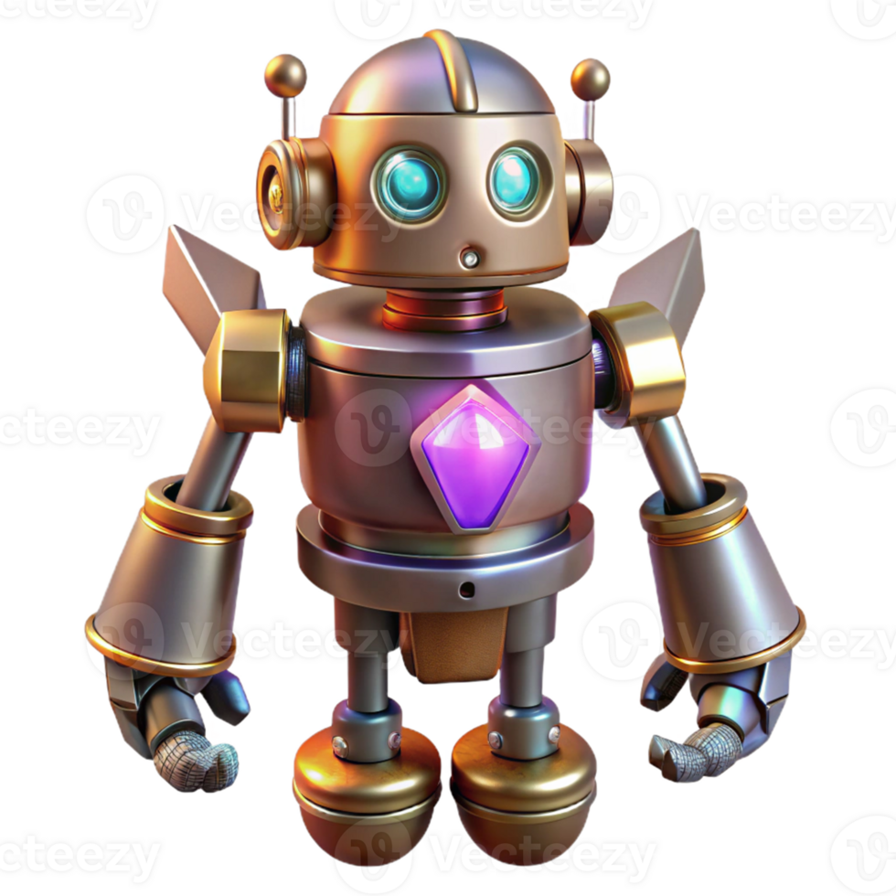 Cute Retro Robot with Gem in a Whimsical Three Dimensional Scene of Technology png