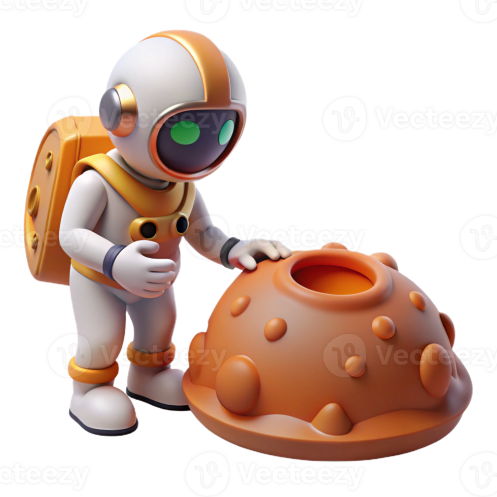 Astronaut Exploring Crater A dynamic depiction of an astronaut navigating a crater, capturing the essence of space exploration in a digital world. png