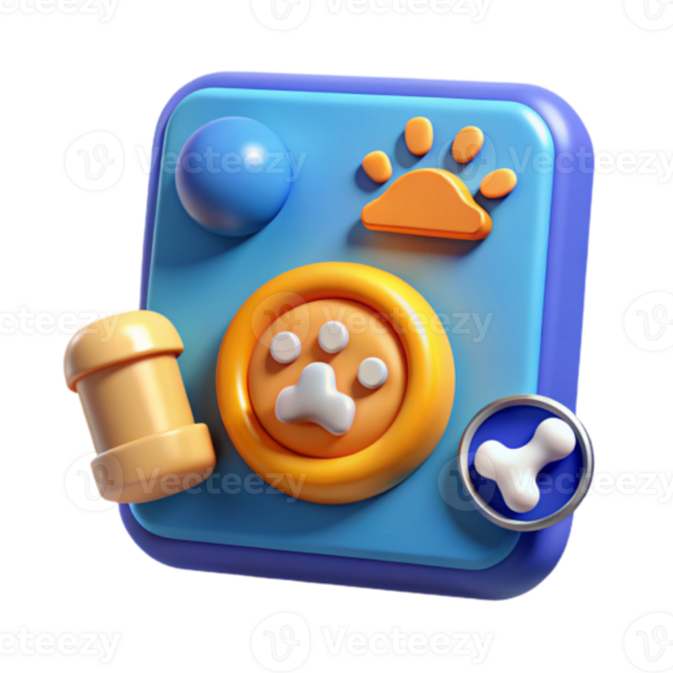 3D Render of App Icon Paw Print Dog Toy Treat Mobile Application Design png