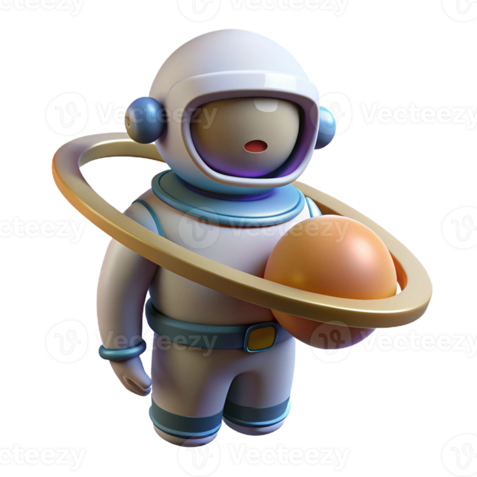 Astronaut with Planet Ring A dynamic depiction of an astronaut navigating a world of planet rings, capturing the essence of space exploration in a digital world. png