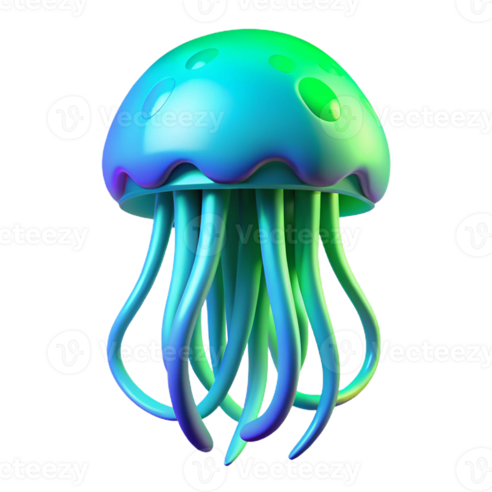 3D Render Colorful Jellyfish A vibrant depiction of a jellyfish navigating the digital ocean, its body glowing with vibrant colors in a stunning render. png