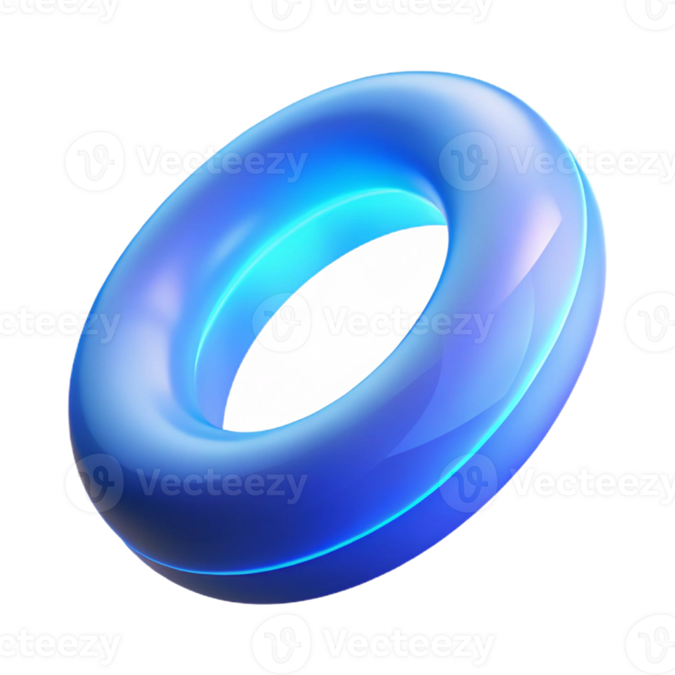 Glowing Blue Torus 3D Render A vibrant 3D depiction of a glowing blue torus, focusing on abstract design and luminescent elements. png