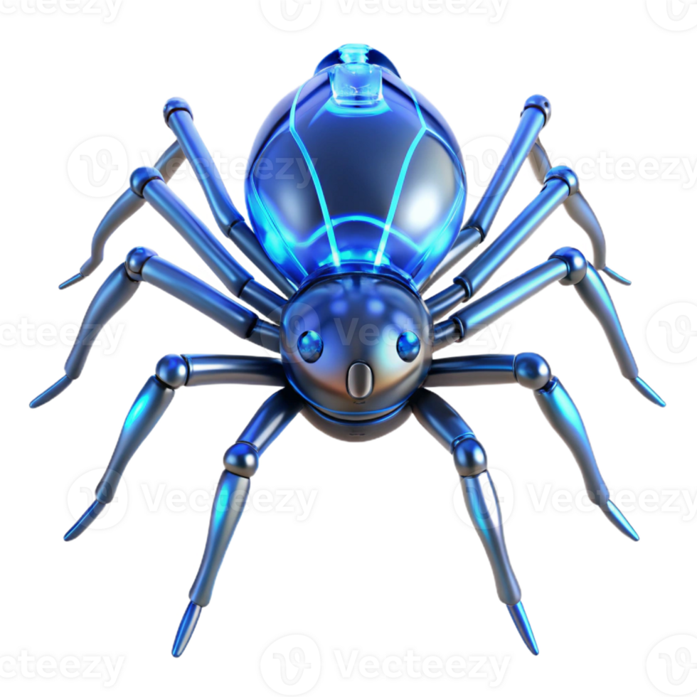 Cybernetic Spider Robot Design A futuristic 3D model of a cybernetic spider, showcasing its advanced mechanical design and technological features. png