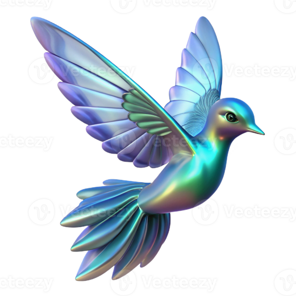 Iridescent Bird in Flight - A stunning depiction of a bird in flight with iridescent features showcasing a spectrum of colors and ethereal beauty png