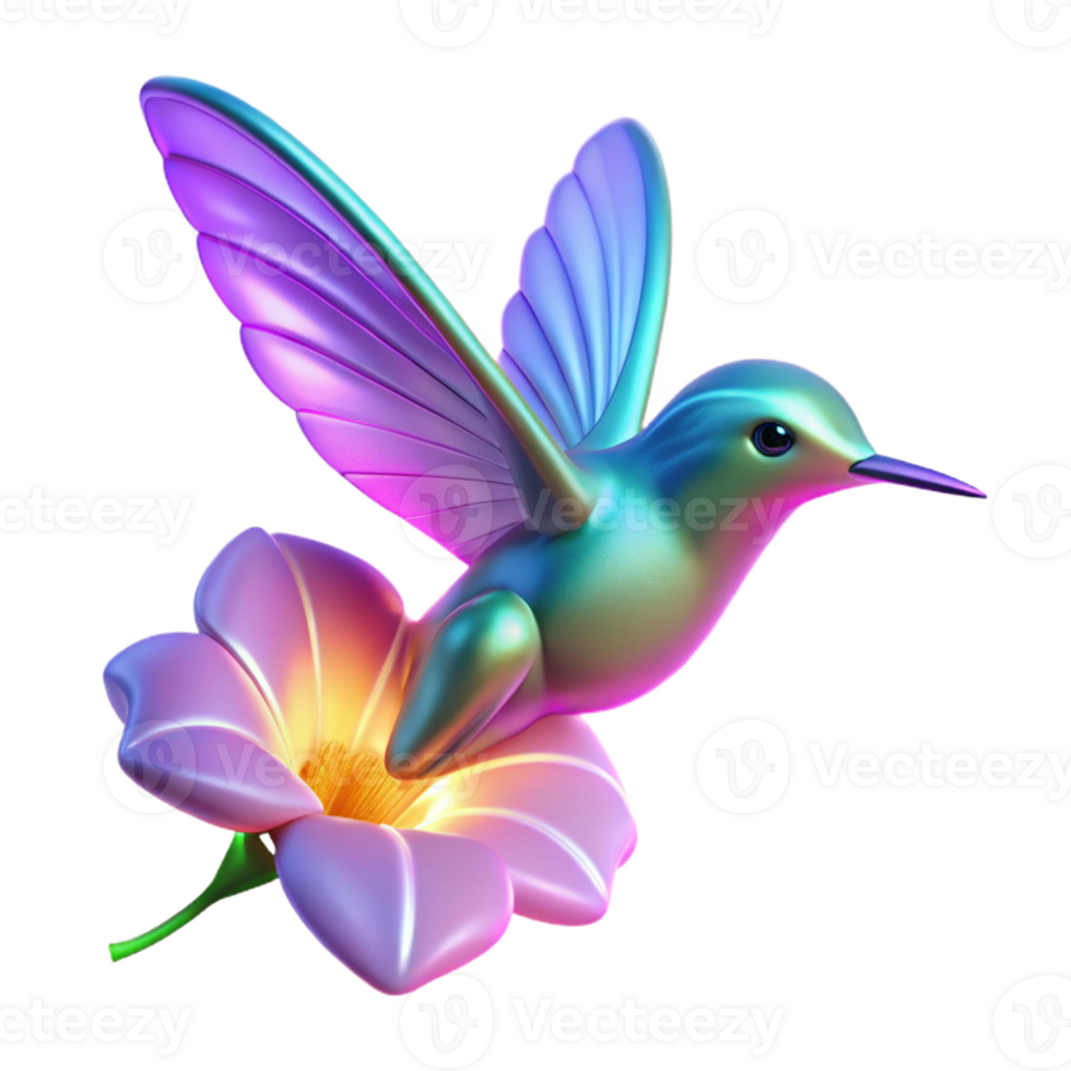 Iridescent Hummingbird and Flower in a Mystical Setting with Enchanting Atmosphere png