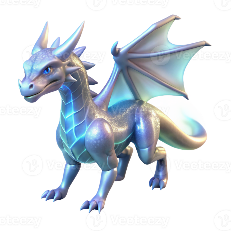 Iridescent Dragon 3D Model - A stunning 3D model of a dragon with iridescent features showcasing a spectrum of colors and ethereal beauty png