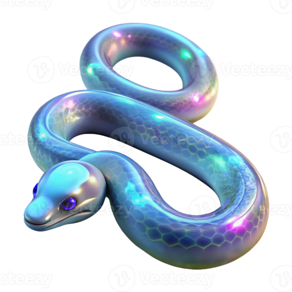 Iridescent Snake 3D Render A radiant snake with iridescent scales, brought to life in a stunning three-dimensional render. png