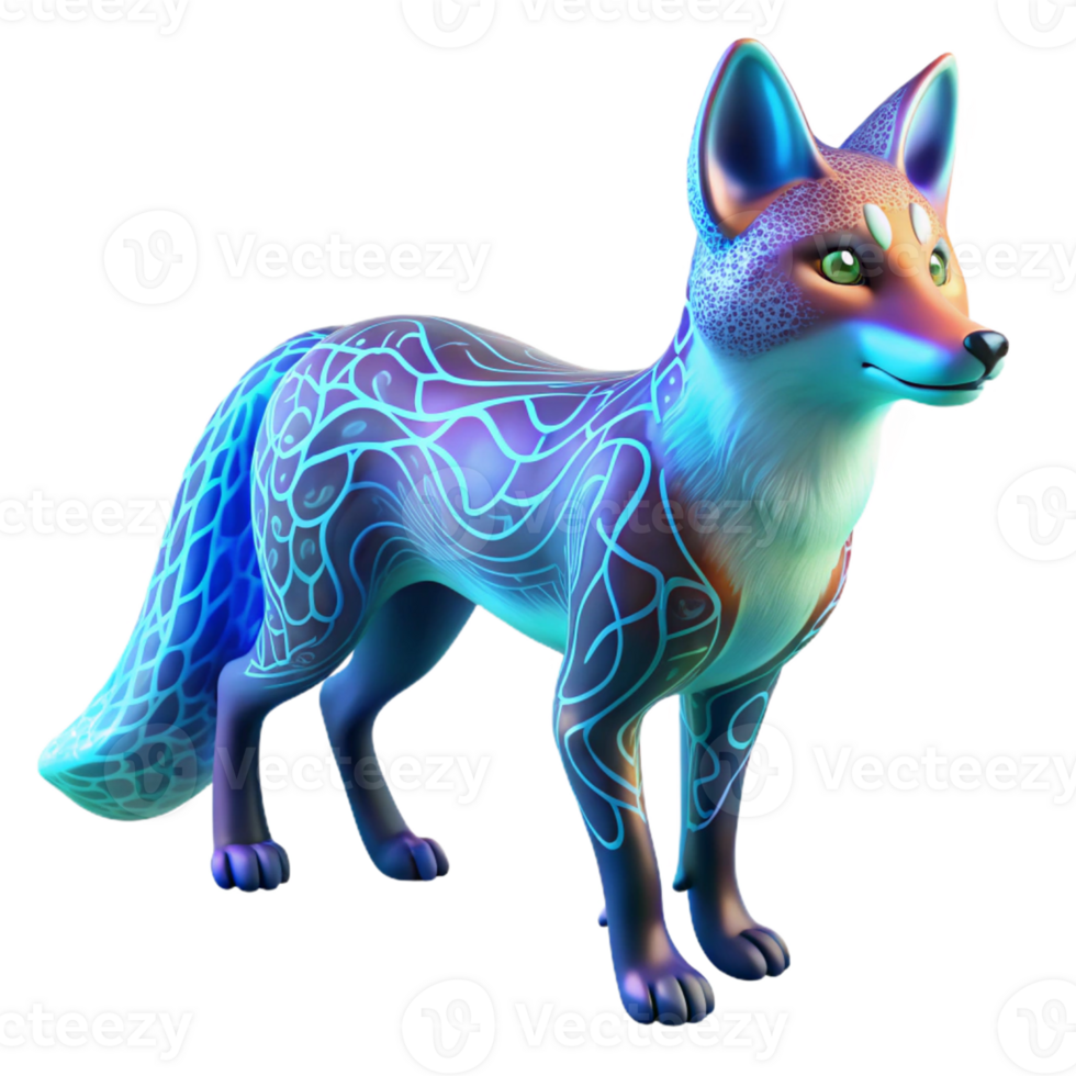 Glowing Fox with a Tribal Design in a Mesmerizing Three Dimensional Scene of Art png
