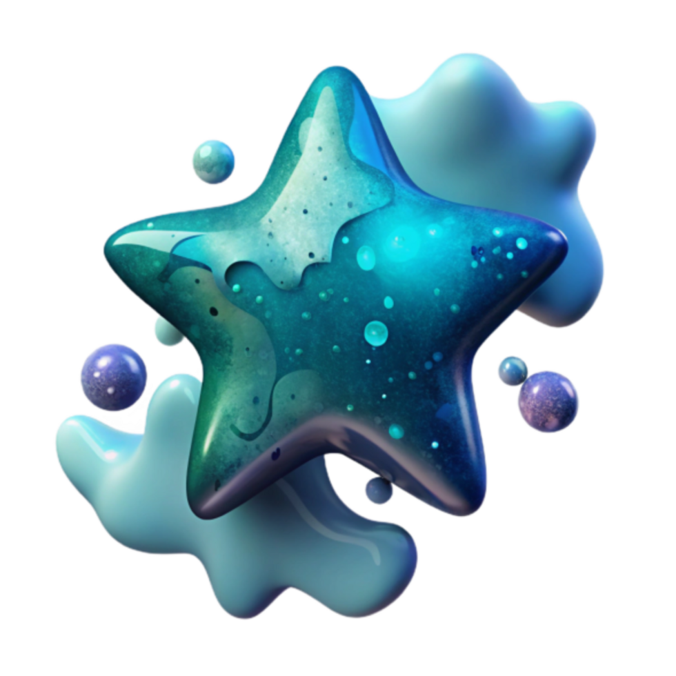 Abstract 3D Render of a Shiny Star with Fluid Shapes png