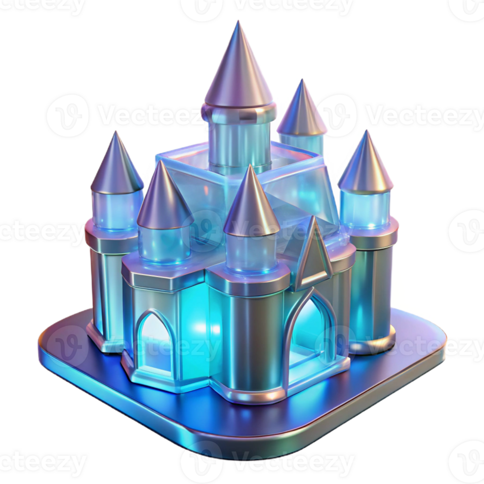 Glowing Iridescent Castle with Shimmering Facade and Mystical Design png