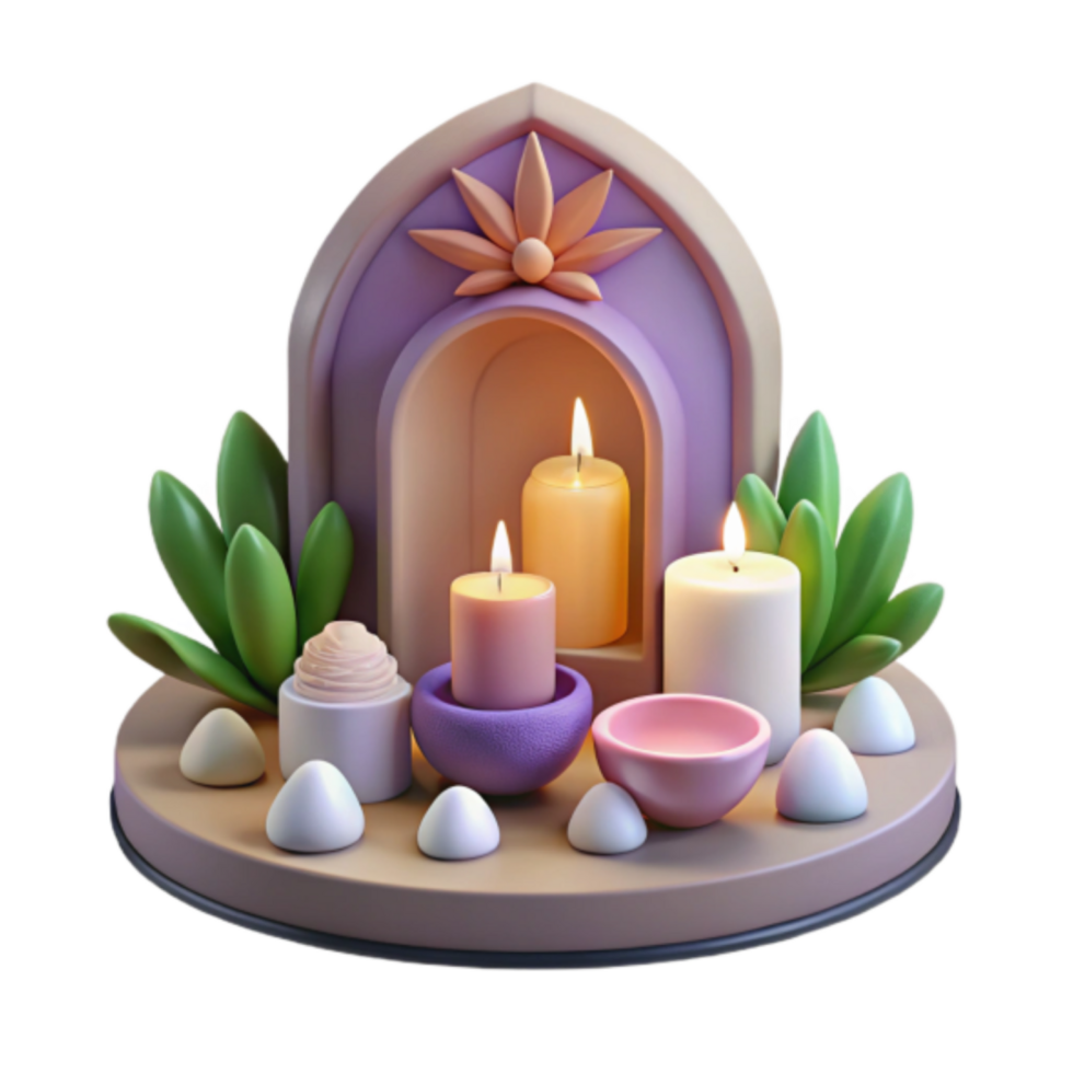 Serene 3D Render of Candles and Succulents on a Circular Tray png