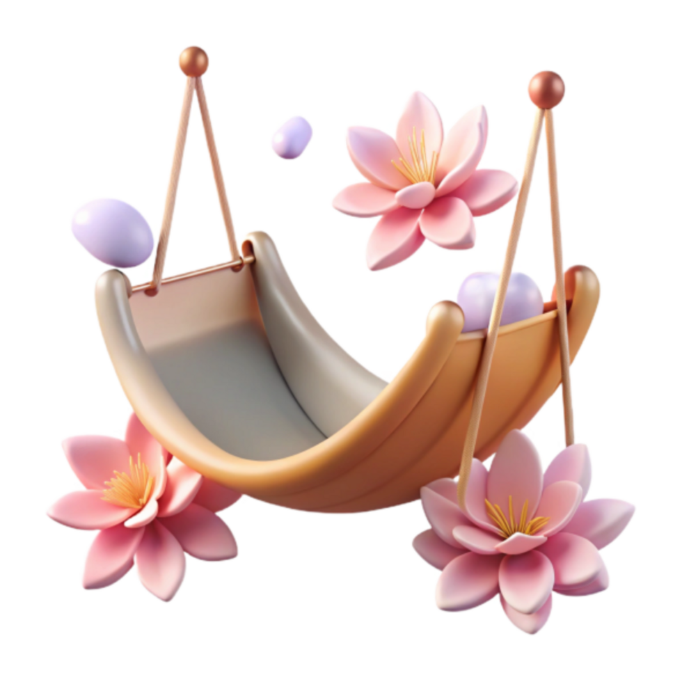 3D Render of a Baby Cradle Swing with Pink Flowers and Pearls png