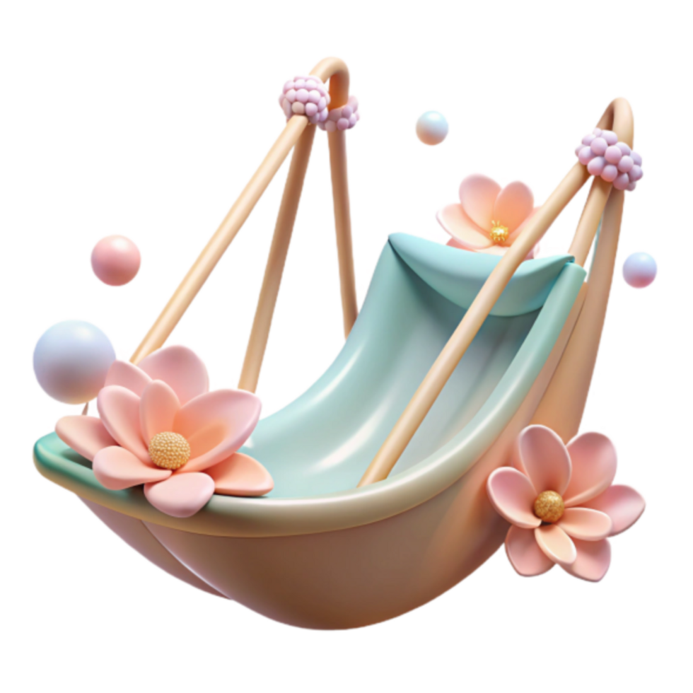 3D Render of a Pastel Baby Swing with Flowers Illustration png