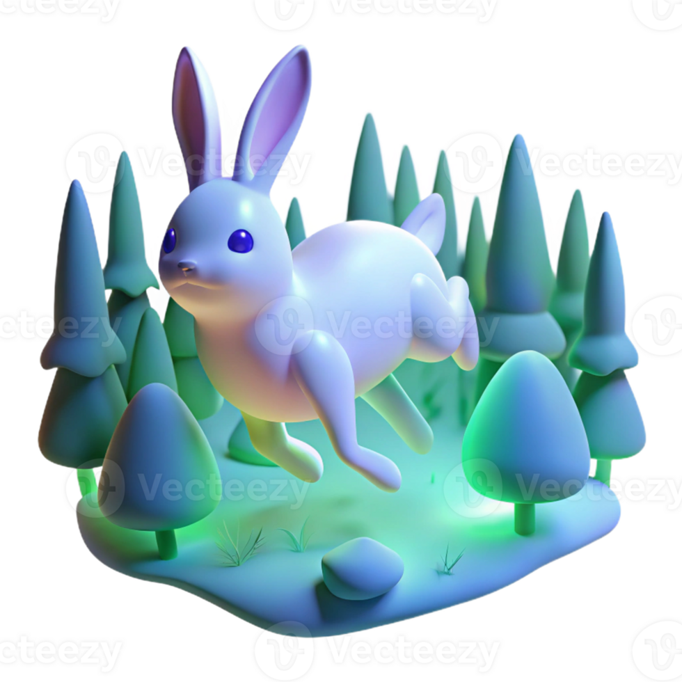 Bunny Hopping in Forest A playful depiction of a bunny navigating a forest, brought to life in whimsical digital art. png