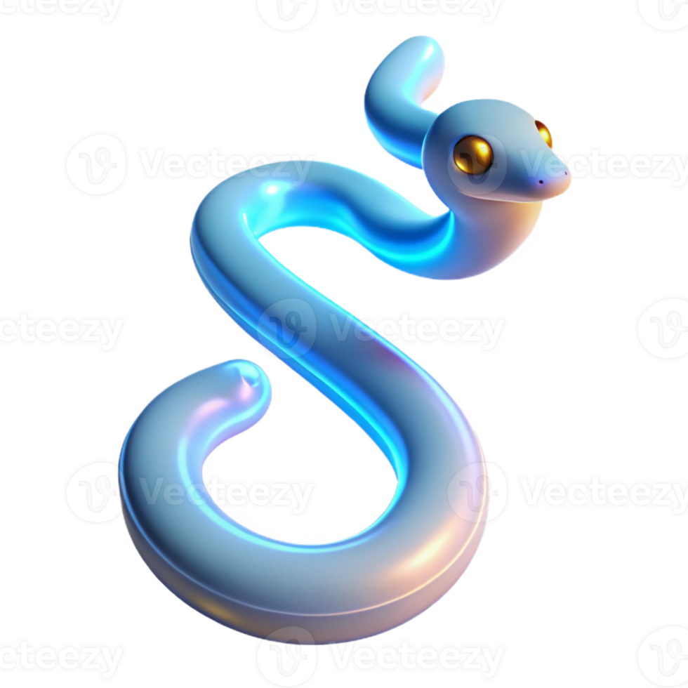 Shiny Blue Snake 3D Render A dynamic depiction of a snake glowing with vibrant blue colors, captured in a stunning three-dimensional render. png