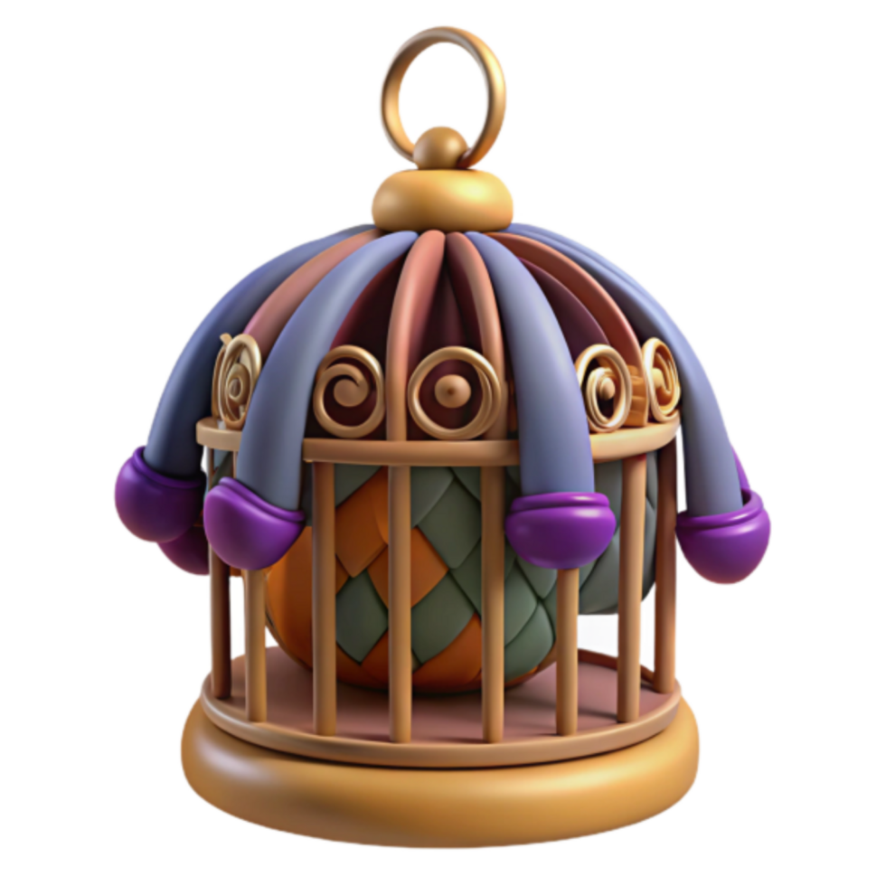Ornate 3D Render of a Birdcage with Intricate Design png