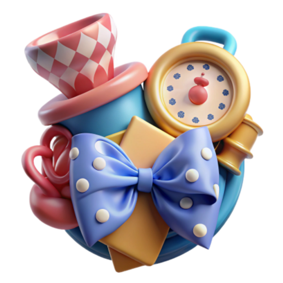 Whimsical 3D Render of Tea Party Elements A Playful Abstract Background png