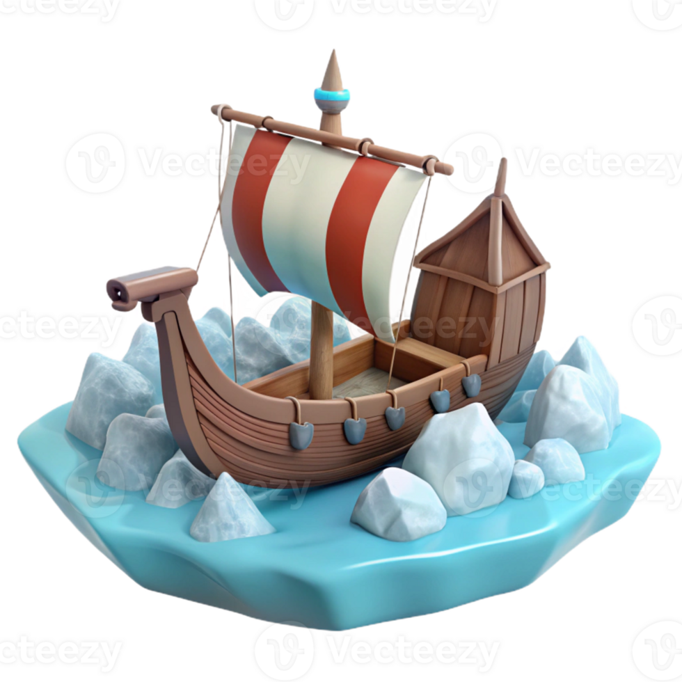Wooden Ship on Ice Floes in a Majestic Three Dimensional Scene of Adventure png
