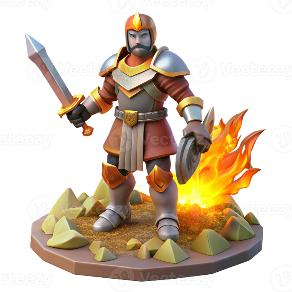 Fantasy Knight with Fire in a Heroic Three Dimensional Scene of Adventure png