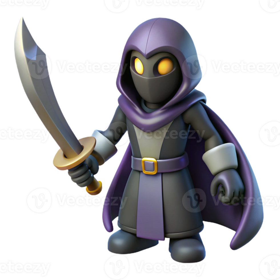3D Render Hooded Warrior with Sword - A dynamic 3D render of a hooded warrior armed with a sword capturing the essence of historical elements and intense action png