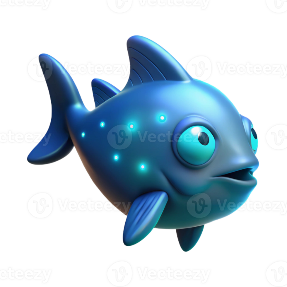 Cute Cartoon Fish 3D Model A playful depiction of a fish brought to life in a whimsical three-dimensional cartoon style. png