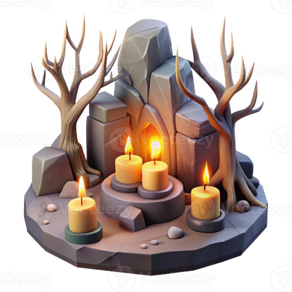 Mystical Candles Stone Shrine A magical scene of candles illuminating a stone shrine, capturing the essence of enchantment in a digital world. png