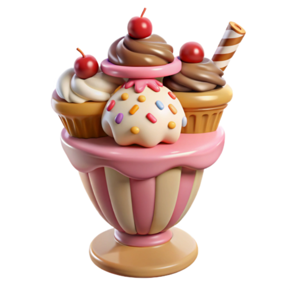 Delightful 3D Render of a Sundae with Cupcakes and Sprinkles png