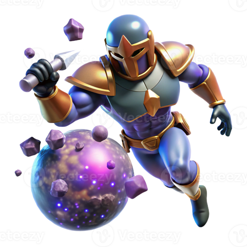 Galactic Knight Energy Sphere A dynamic depiction of a knight wielding an energy sphere, ready for battle in a digital world. png