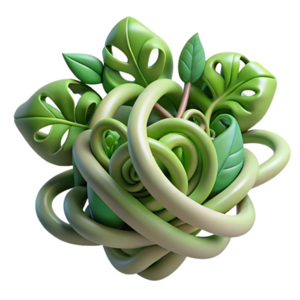 3D Render of Intricate Green Vines and Leaves Abstract Background png