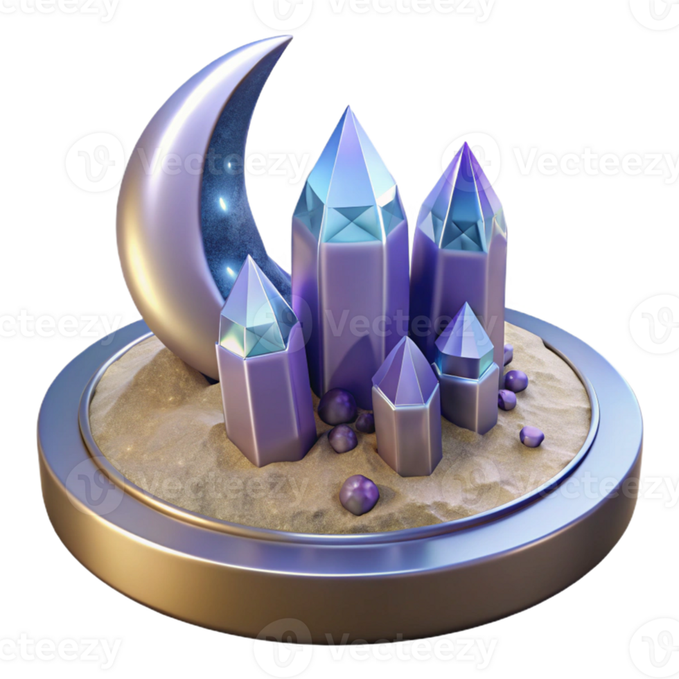 Crystals Moon and Sand in a Three Dimensional Render with Celestial Patterns and Enigmatic Design png