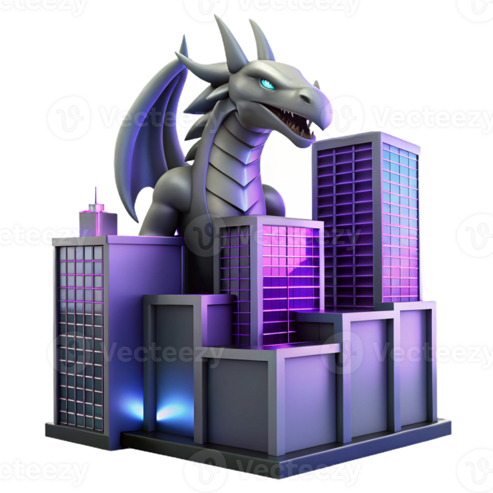 Dragon City Attack in a Futuristic Three Dimensional Scene of Urban Design png