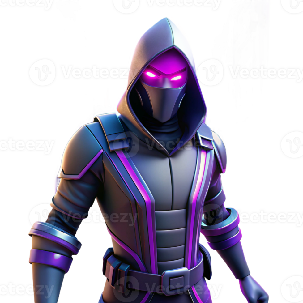 Dark Hooded Figure with Purple Accents in a Mysterious Setting with Enigmatic Atmosphere png