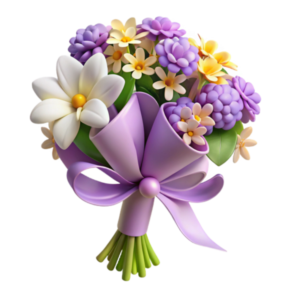 Vibrant 3D Render of a Flower Bouquet Purple and Yellow Blooms png