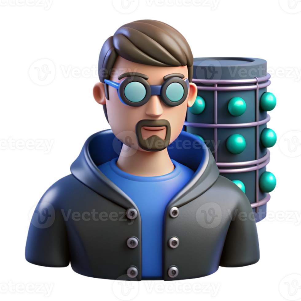 Three Dimensional Engineer with an Energy Core in a Futuristic Scene of Innovation png
