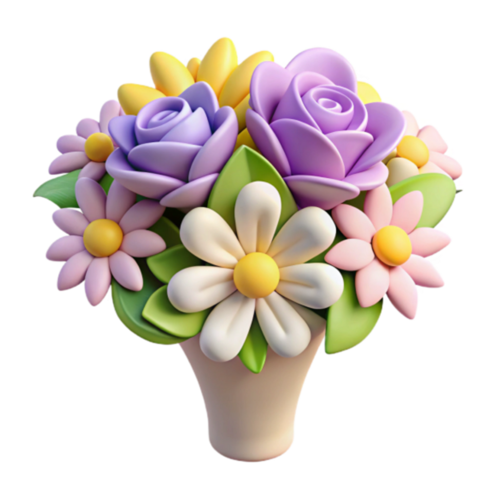 Charming 3D Render of a Flower Bouquet in a Vase png