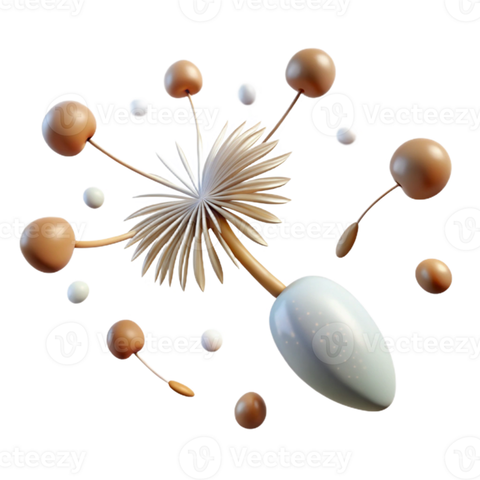 Abstract Three Dimensional Mushroom Spore Art with Organic Shapes and Vibrant Colors png
