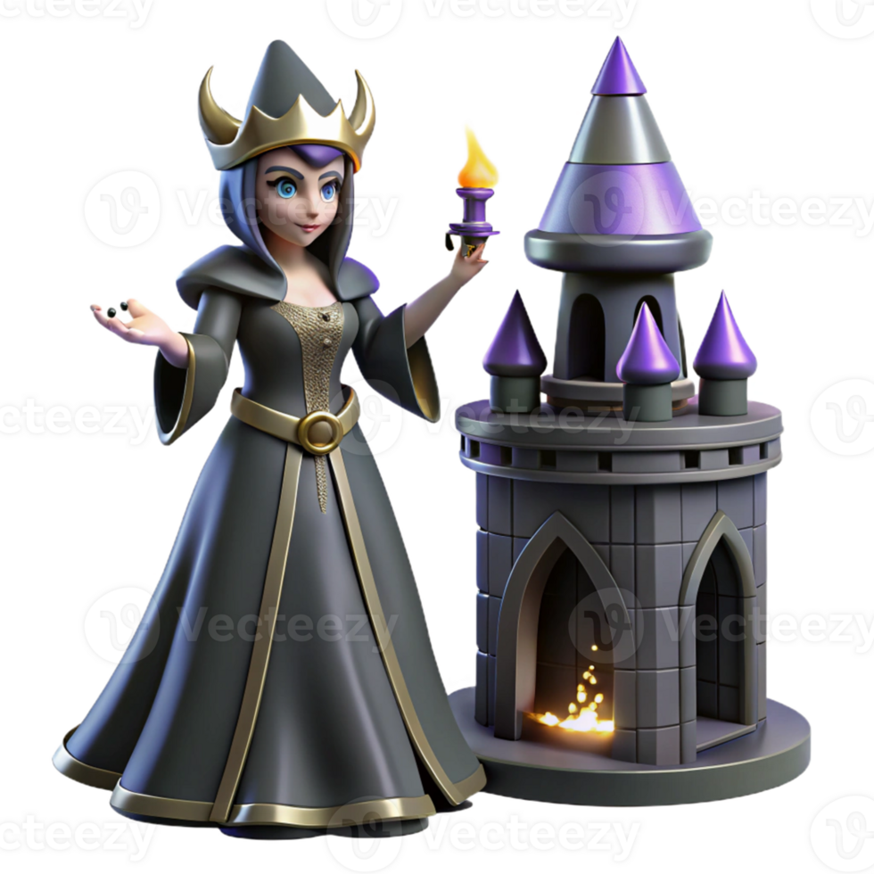 Fantasy Queen and Castle in a Mystical Setting with Enchanting Atmosphere png