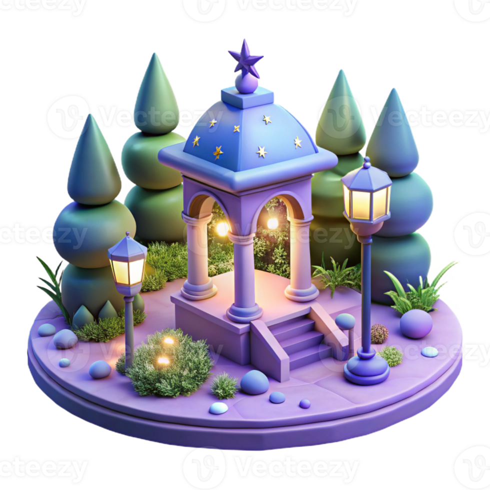 Night Garden Gazebo 3D Model A serene 3D model of a night garden gazebo, capturing its tranquil atmosphere and enchanting design. png