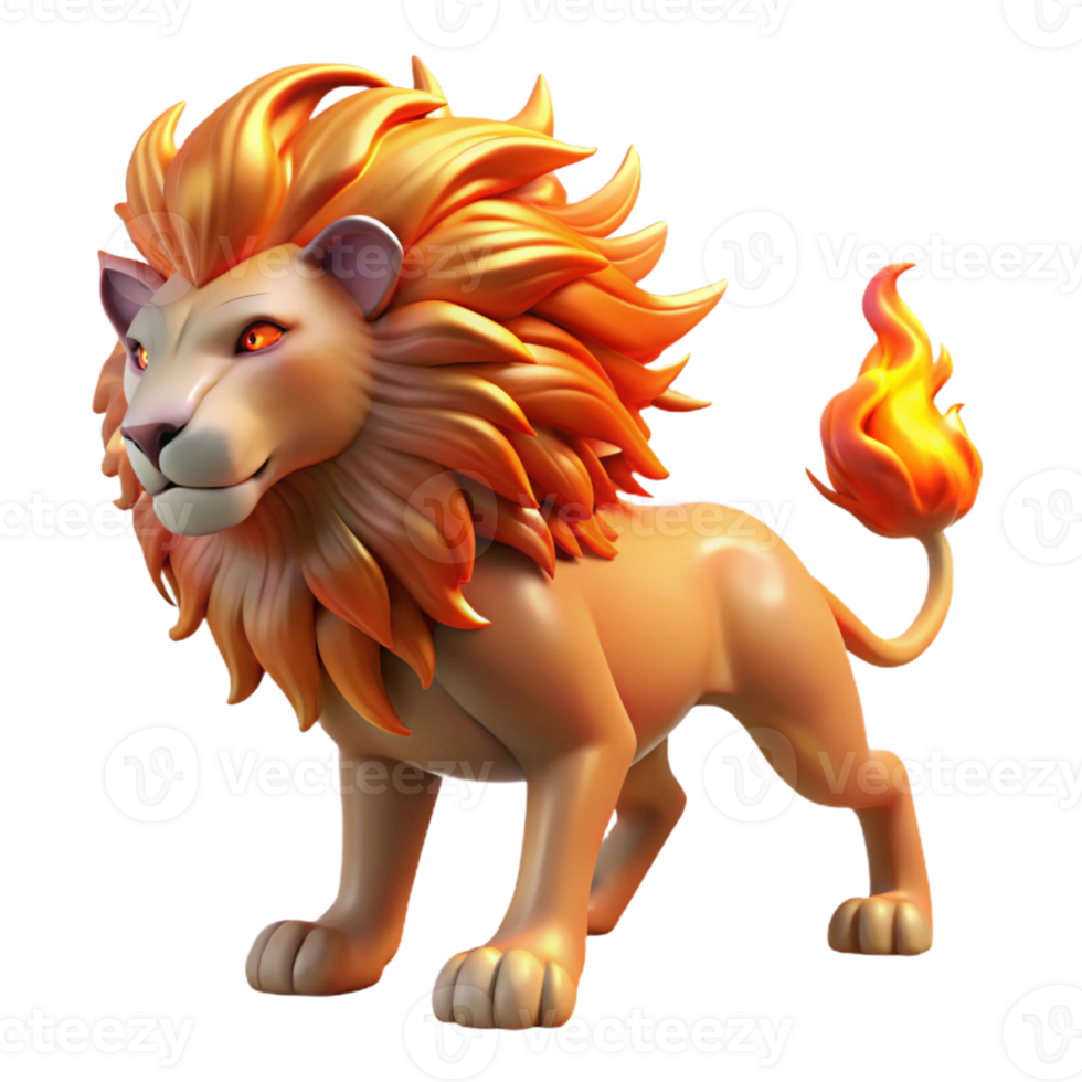 Fiery Lion 3D Render A majestic 3D depiction of a lion with fiery elements, highlighting its regal presence and intense beauty. png