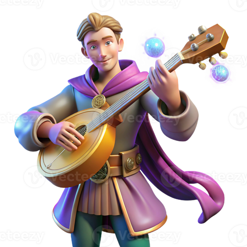 Fantasy Musician Magical Lute A magical scene of a musician playing a lute, capturing the essence of enchantment in a digital world. png