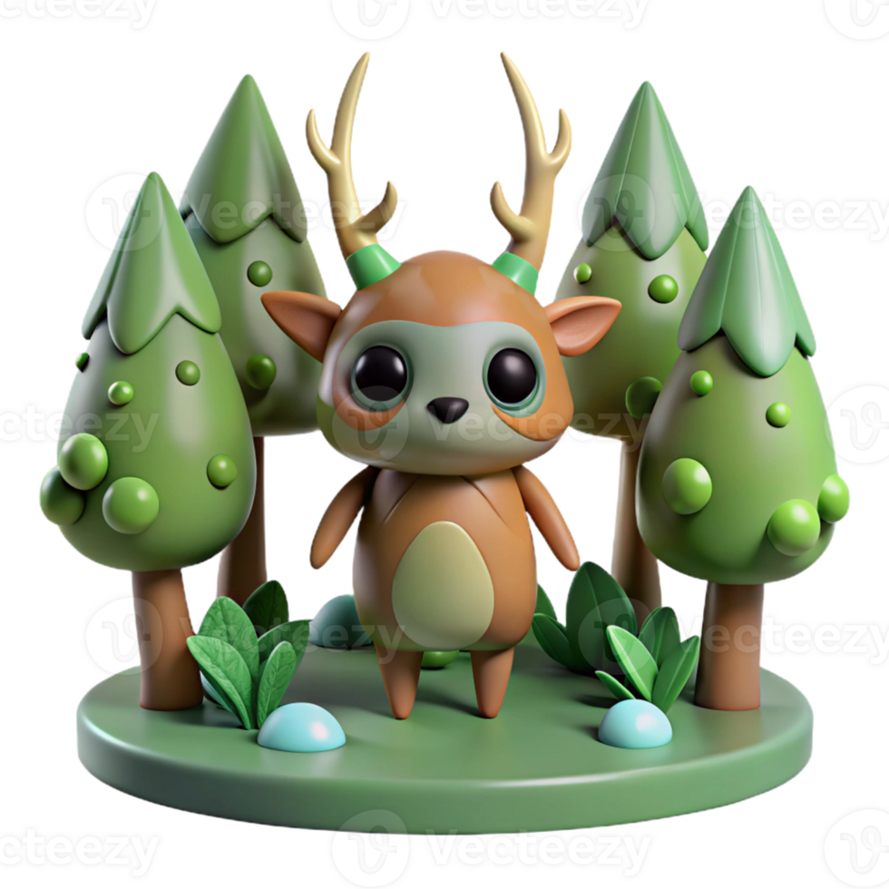 Cute Deer in a Forest Scene in a Whimsical Three Dimensional Scene of Nature png
