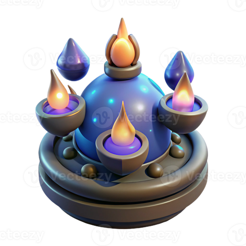 Mystic Flames 3D Render of Fantasy Orb A radiant depiction of an orb navigating a world of flames, captured in a stunning three-dimensional render. png