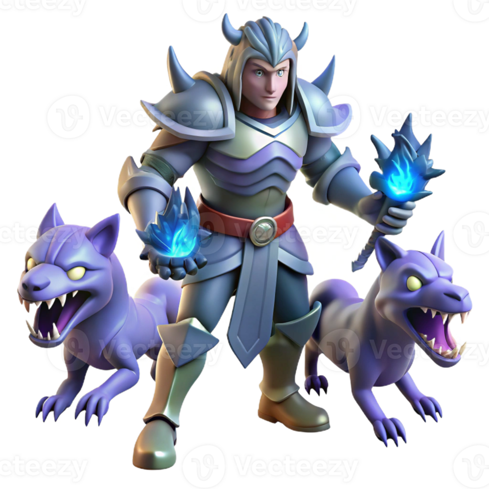 Fantasy Warrior with Dire Wolves in a Mystical Setting with Enchanting Atmosphere png