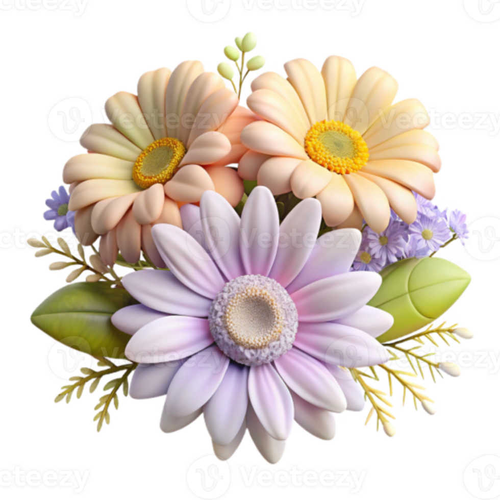 3D Render of Pastel Gerbera Daisies Bouquet Illustration png