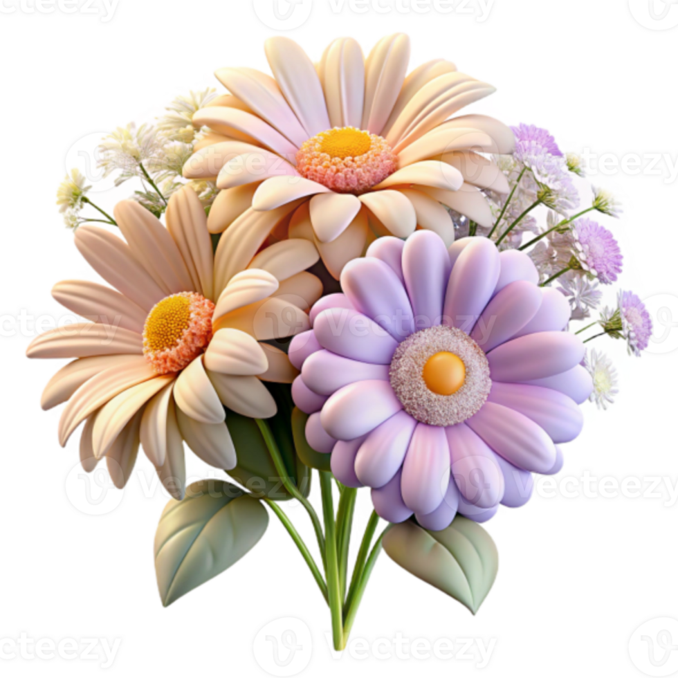 3D Render of a Pastel Daisy Bouquet Illustration png