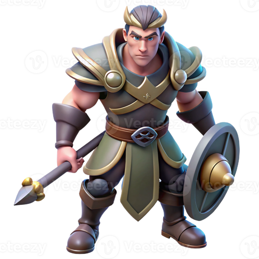 Fantasy Warrior in a Three Dimensional Render with Dynamic Action and Enigmatic Atmosphere png