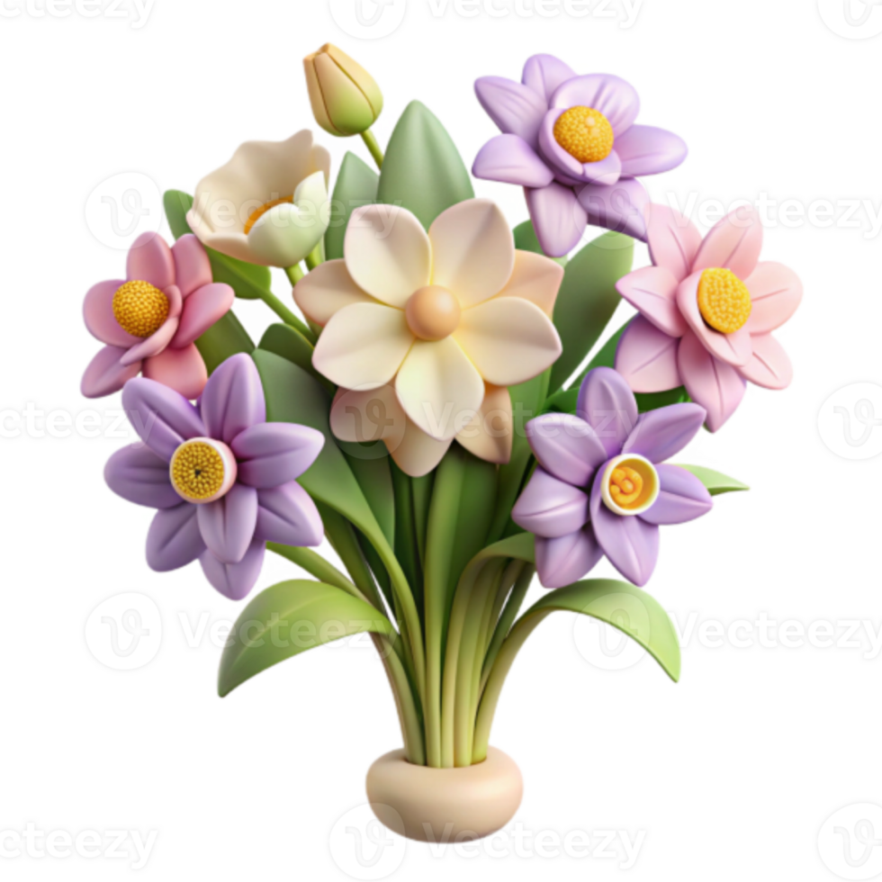 3D Render of a Colorful Spring Flower Bouquet Illustration png