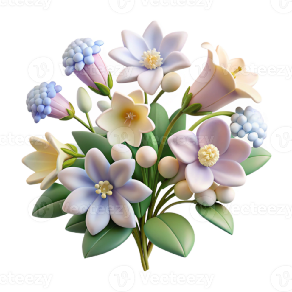 Vibrant 3D Render of a Pastel Flower Bouquet Illustration png