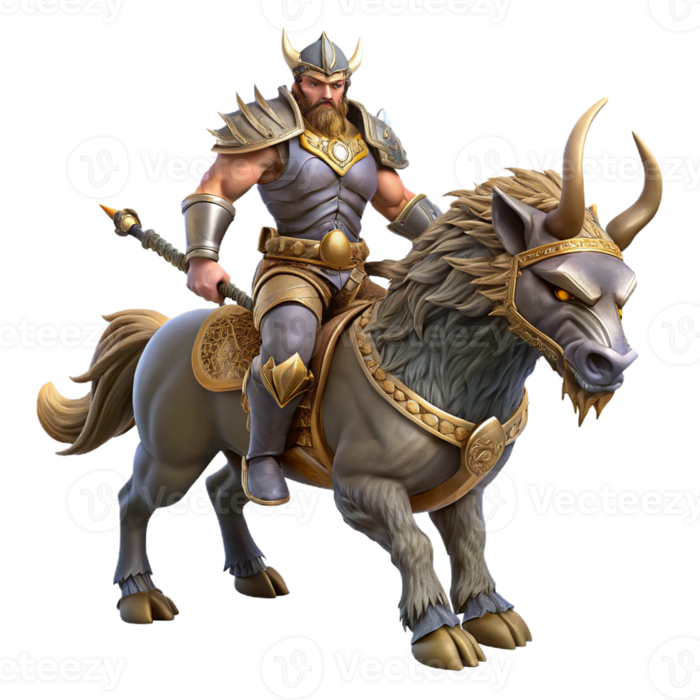 Warrior on Minotaur Mount in a Dynamic Three Dimensional Scene of Adventure png