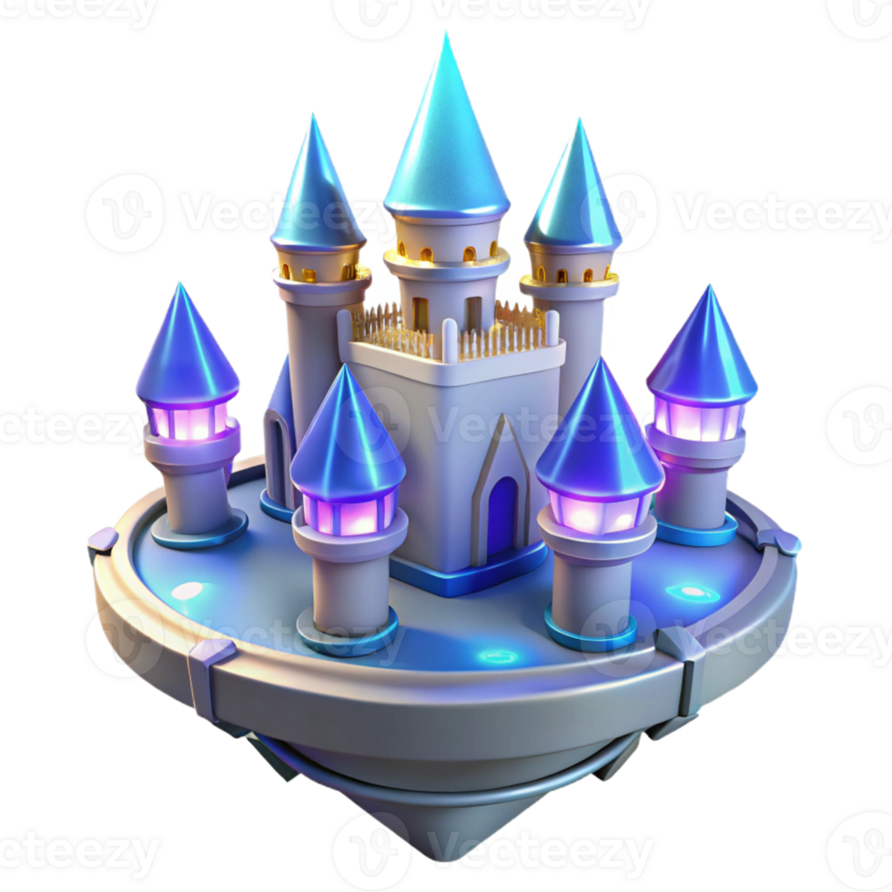 Fantasy Floating Castle 3D Model A whimsical 3D model of a floating castle, capturing its magical atmosphere and enchanting design. png